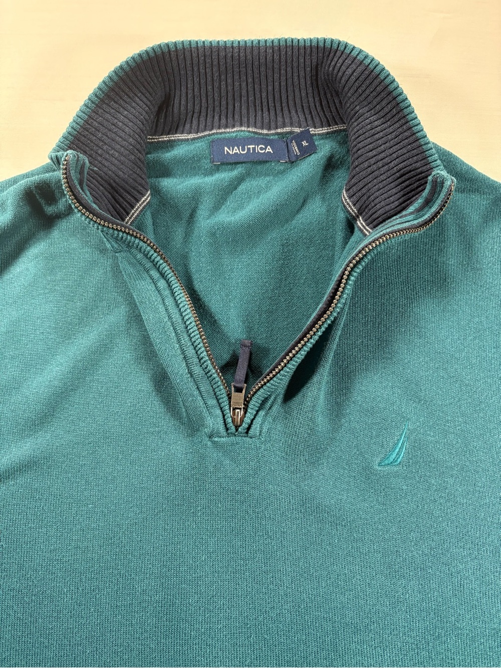 Nautica Mens Quarter Zip Knit Sweater Size XL Teal Blue Green Pullover